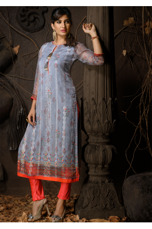 Grey Color Designer Chiffon Kurti